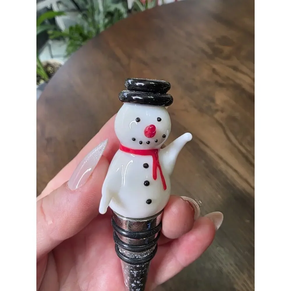 Glass Snowman Reusable Cork‎ Bottle Top Stopper Winter Holiday Themed